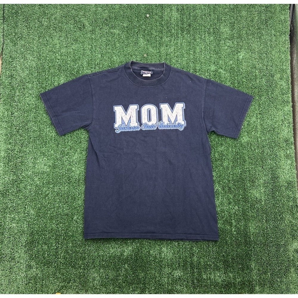 VTG Jackson State University Mom Graphic T-Shirt JSU Tigers Size Med Blue